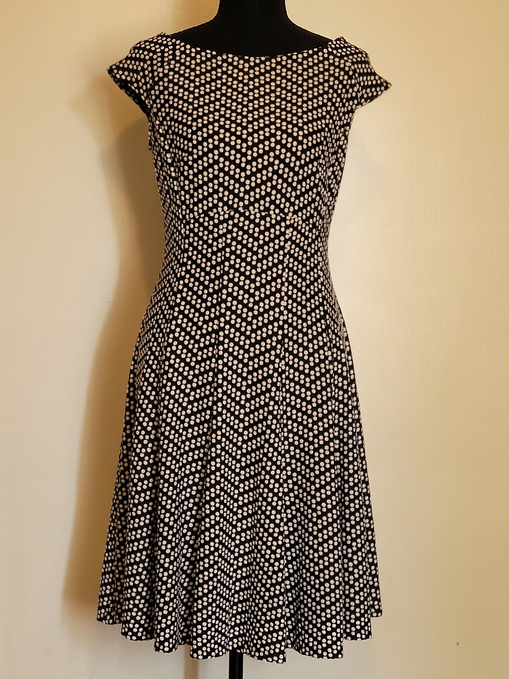 Danny & Nicole Black and White Polka Dot Fit-and-Flare Dress